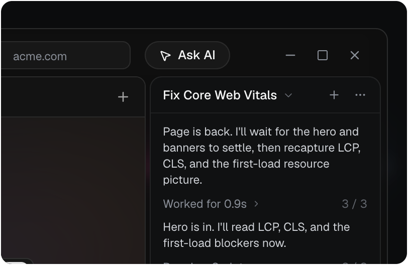 The AI panel in SERP Lens for Windows, working through a Core Web Vitals fix