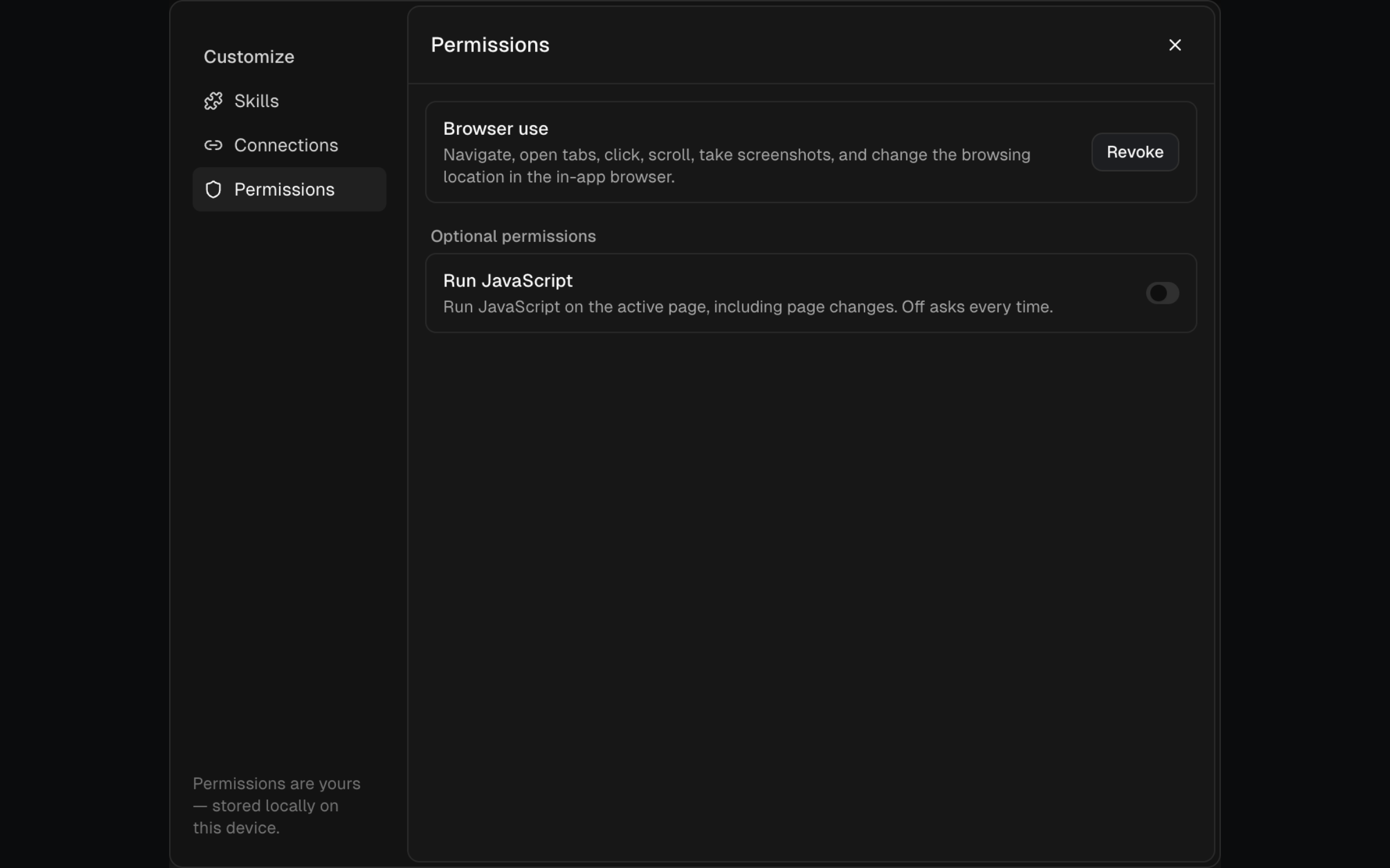 SERP Lens AI permissions dialog showing saved app-tool permissions