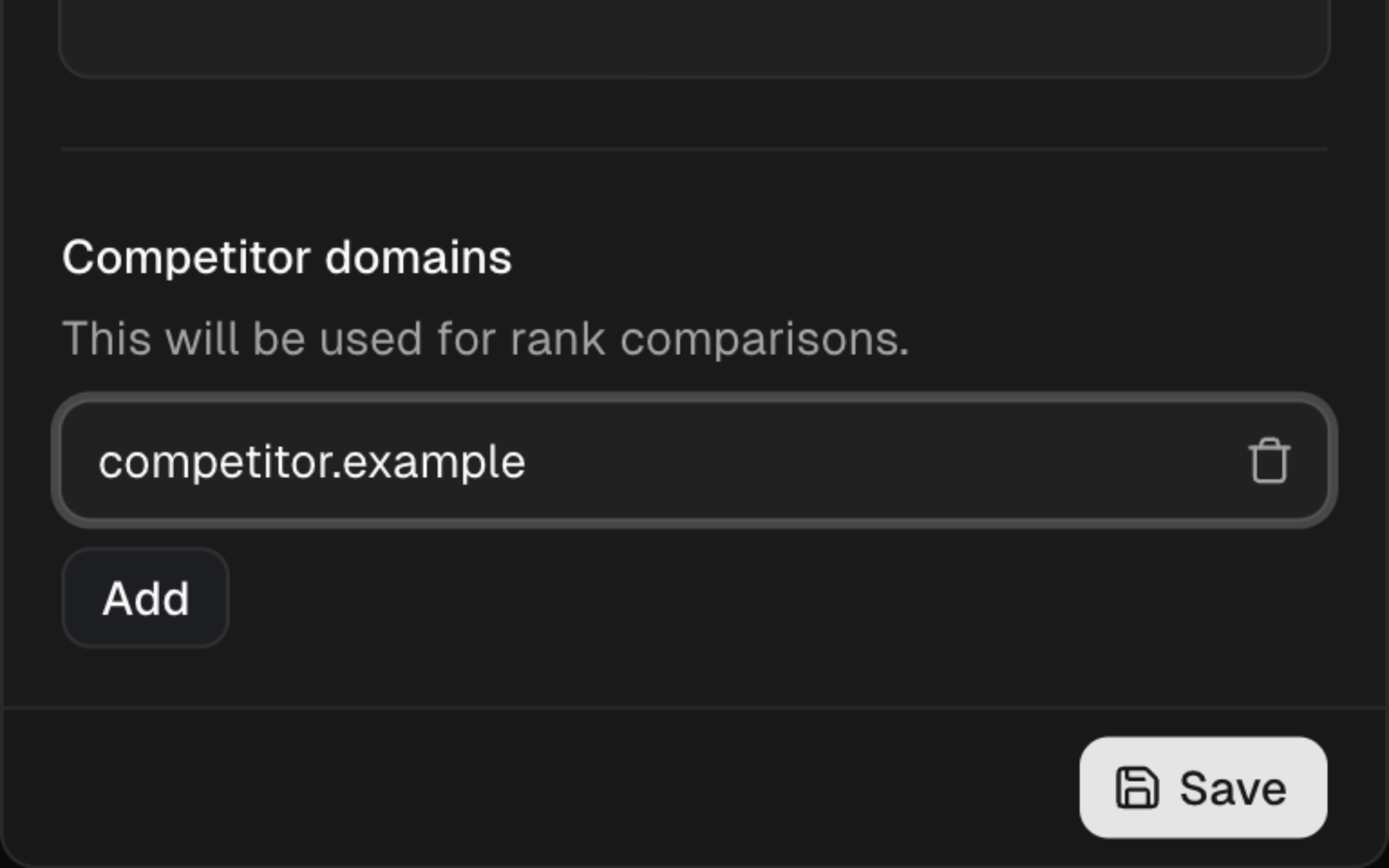 SERP Lens project editor showing competitor domain fields
